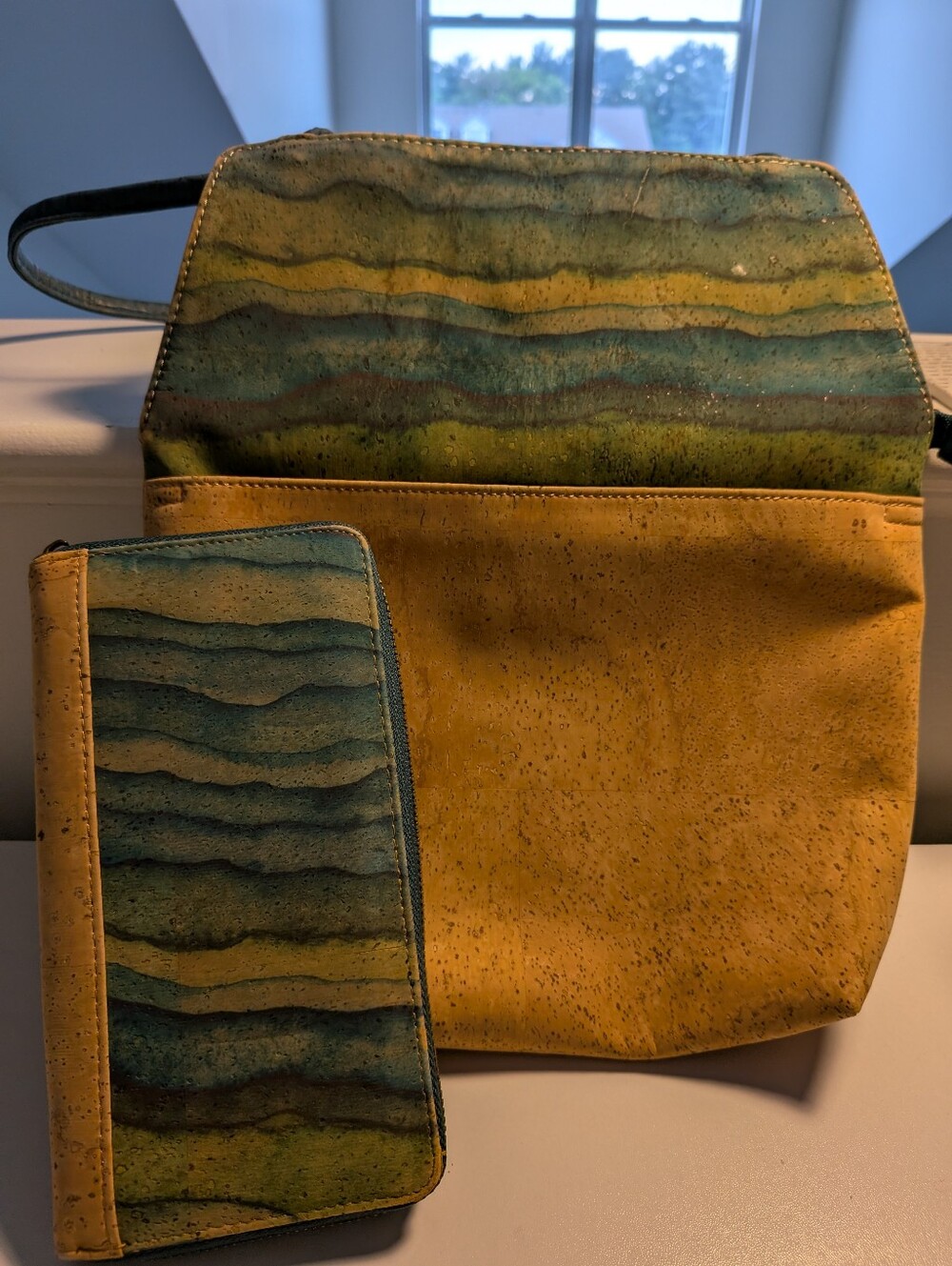 BOHO Cork Crossbody Bag & Matching Zip Around Long Wallet Set